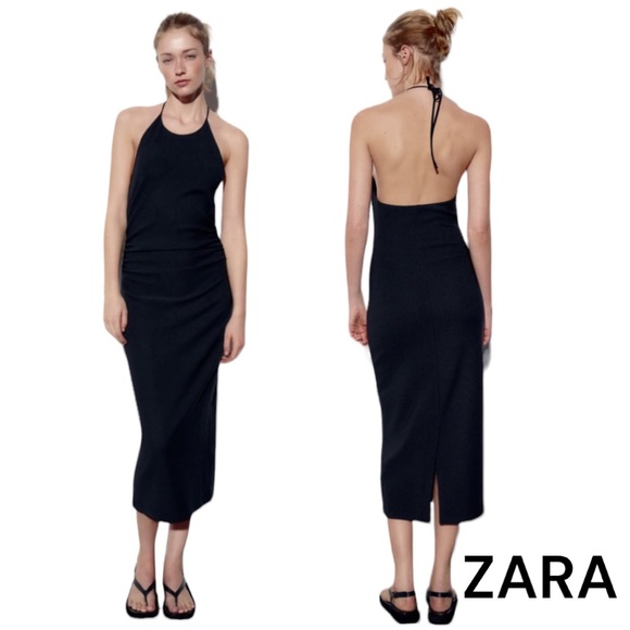 ZARA Pleated Halter Midi Dress - Picture 1 of 12